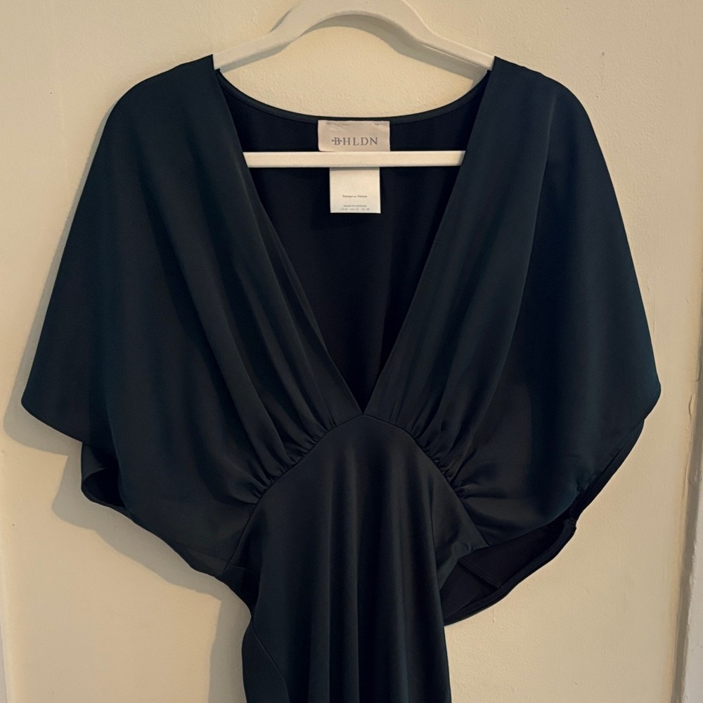 BHLDN Amelia Deep-V Flutter-Sleeve Satin A-Line Gown